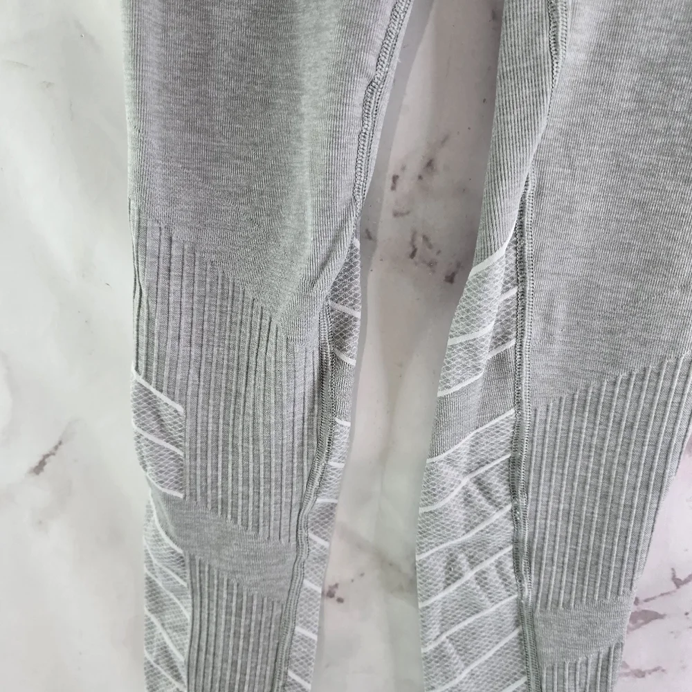 Blanqi Leggings Womens Small Gray Striped Maternity Everyday Belly Crop Seamless